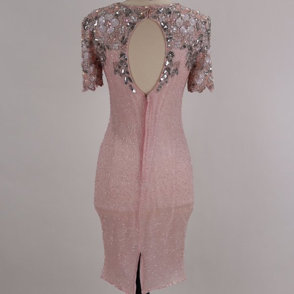 Vtg Stenay NWOT Pink Sequin Beaded Rhinestone Party Cocktail Wedding Dress S - Picture 11 of 13